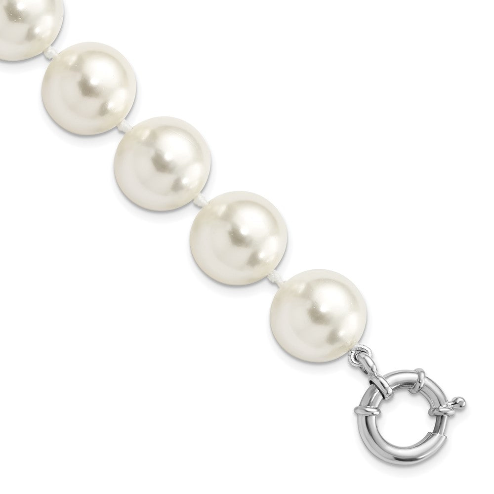 Majestik Sterling Silver Rhodium-plated 14-15mm White Imitation Shell Pearl Hand-knotted Bracelet QMJB14W-7.5