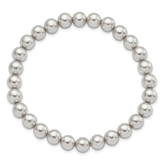 Majestik 7-8mm Grey Imitation Shell Pearl Stretch Bracelet QMJB78G