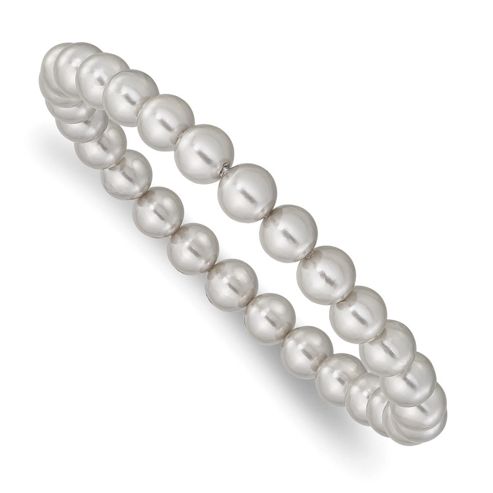 Majestik 7-8mm Grey Imitation Shell Pearl Stretch Bracelet QMJB78G