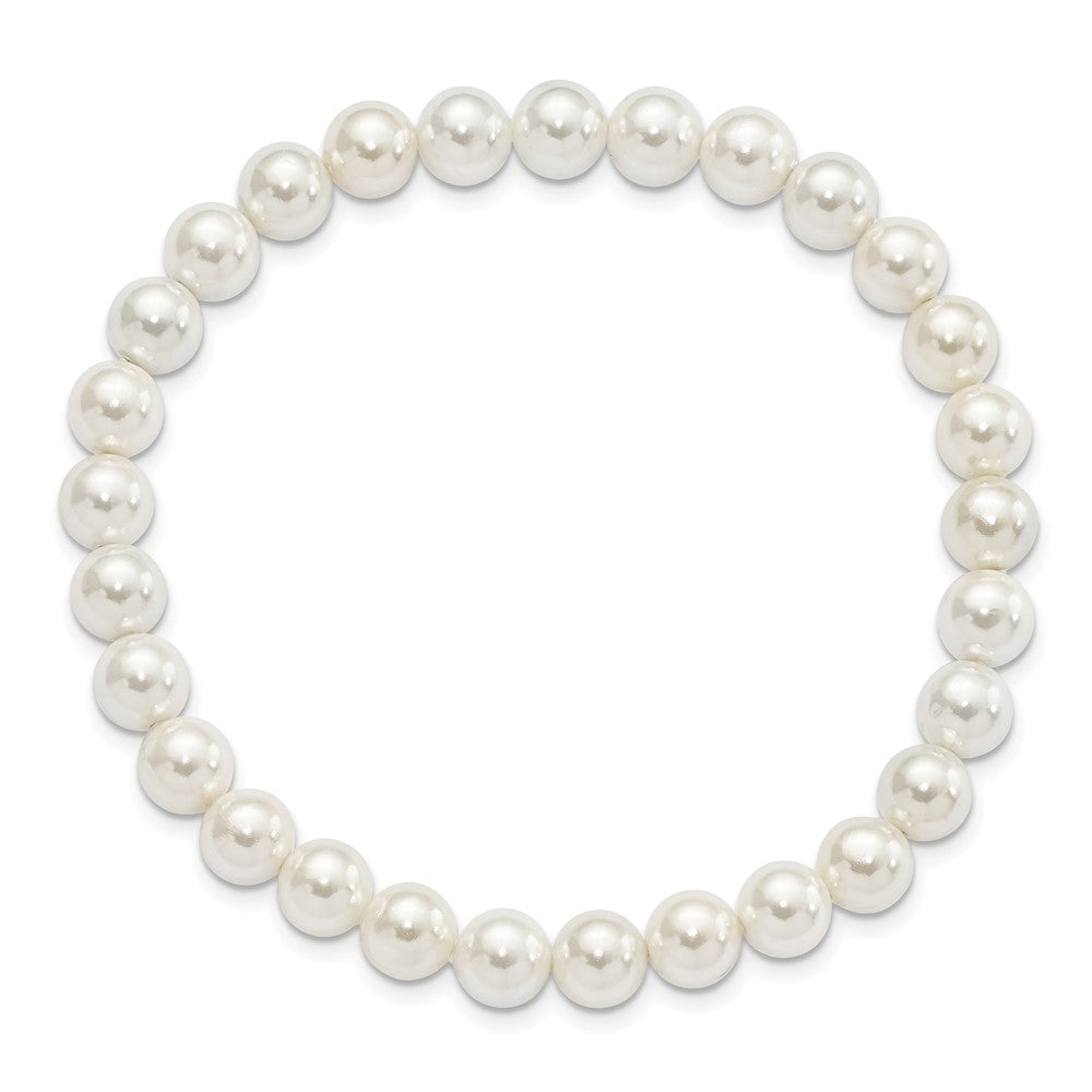 Majestik 7-8mm White Imitation Shell Pearl Stretch Bracelet QMJB78W