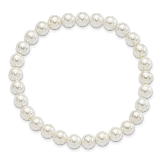 Majestik 7-8mm White Imitation Shell Pearl Stretch Bracelet QMJB78W
