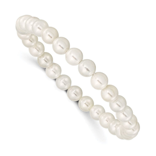 Majestik 7-8mm White Imitation Shell Pearl Stretch Bracelet QMJB78W