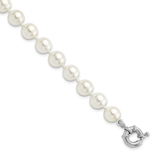 Majestik Sterling Silver Rhodium-plated 8-9mm White Imitation Shell Pearl Hand-knotted Bracelet QMJB8W-7.5