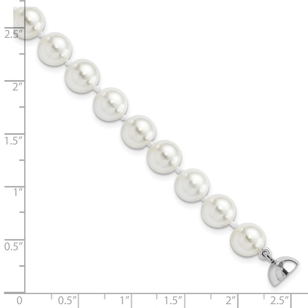 Majestic Sterling Silver Rhodium-plated 8-9mm White Imitation Shell Pearl Hand-knotted Bracelet QMJBM8W-7.5