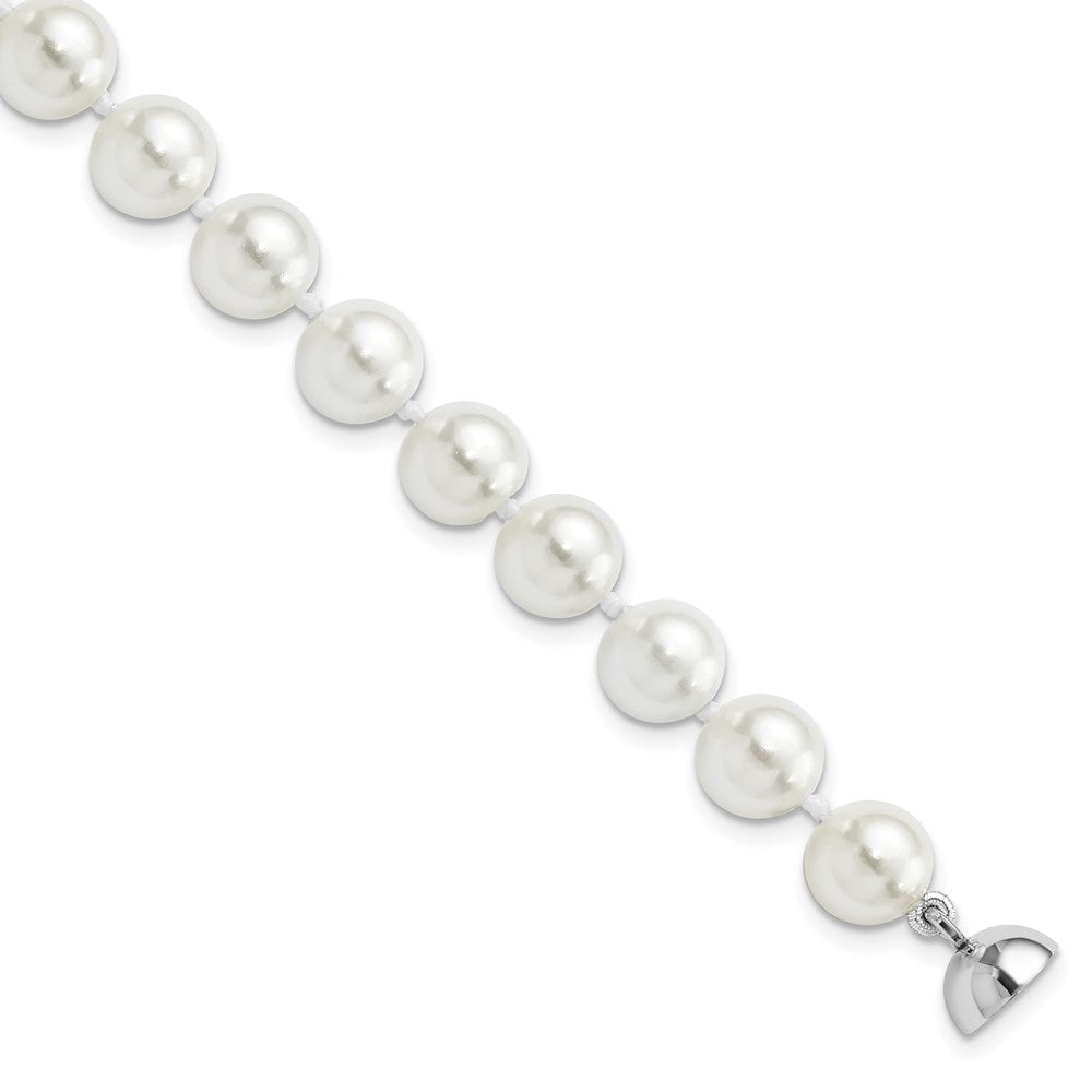 Majestic Sterling Silver Rhodium-plated 8-9mm White Imitation Shell Pearl Hand-knotted Bracelet QMJBM8W-7.5