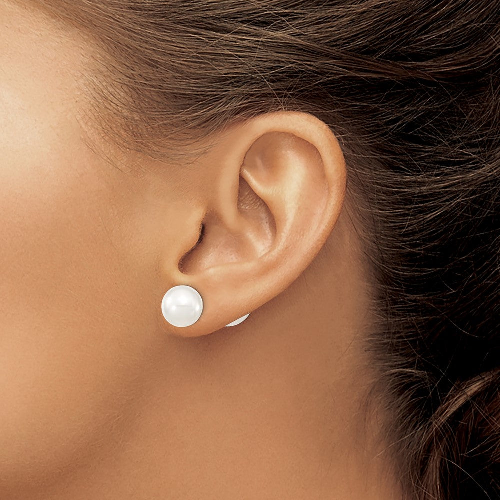 QMJD1012WW Majestik Sterling Silver Rhodium-plated 10-11mm and 11-12mm White with White Imitation Shell Pearl Front Back Post Earrings