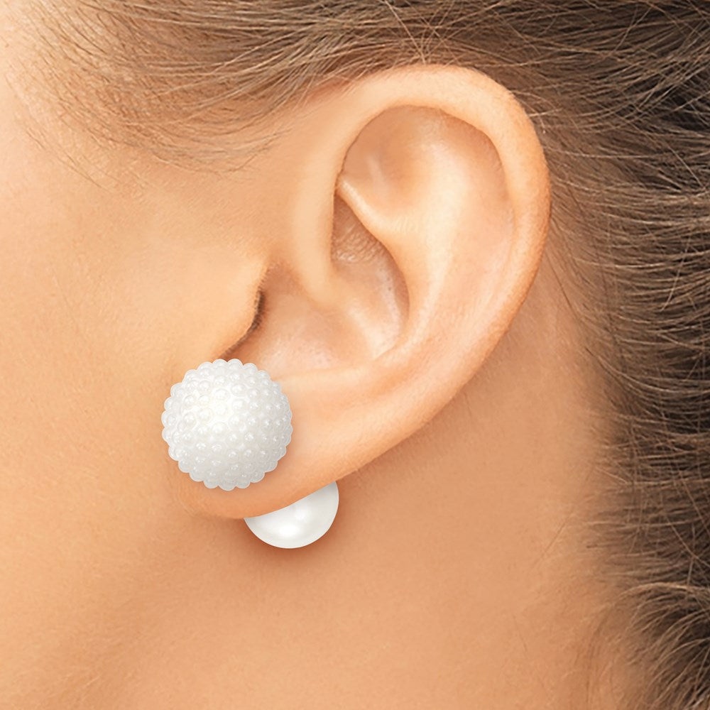 QMJD1216WW Majestik Sterling Silver Rhodium-plated 11-12mm and 15-16mm White with White Imitation Shell Pearl Front Back Post Earrings