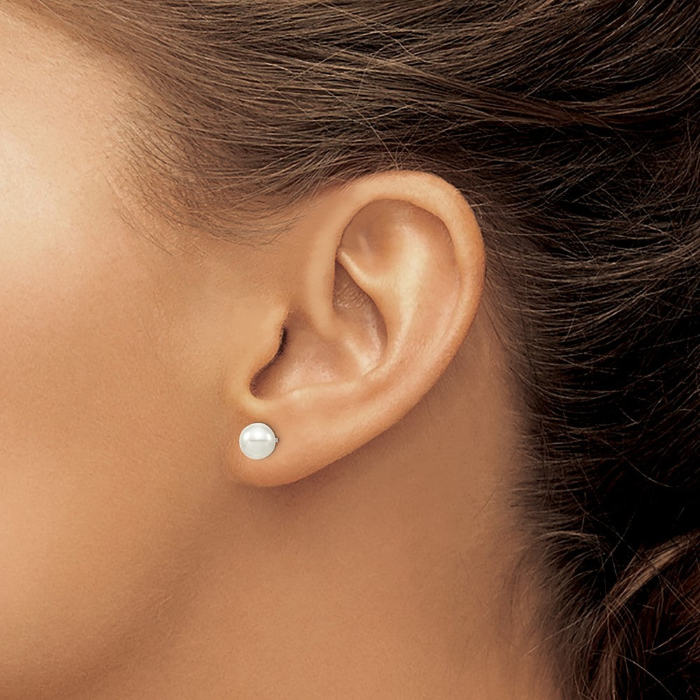 QMJE6W Majestic Sterling Silver Rhodium-plated 6-7mm White Imitation Shell Pearl Stud Earrings