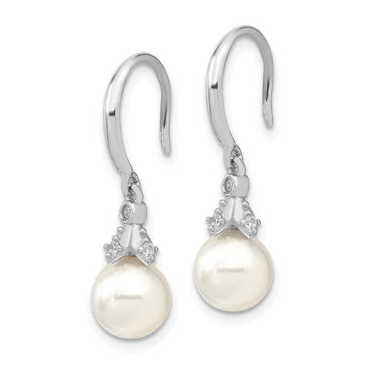 QMJE805W Majestic Sterling Silver Rhodium-plated 8-9mm White Imitation Shell Pearl CZ Dangle Earrings