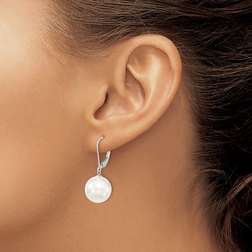 QMJEL12W Majestik Sterling Silver Rhodium-plated 12-13mm White Imitation Shell Pearl Leverback Dangle Earrings