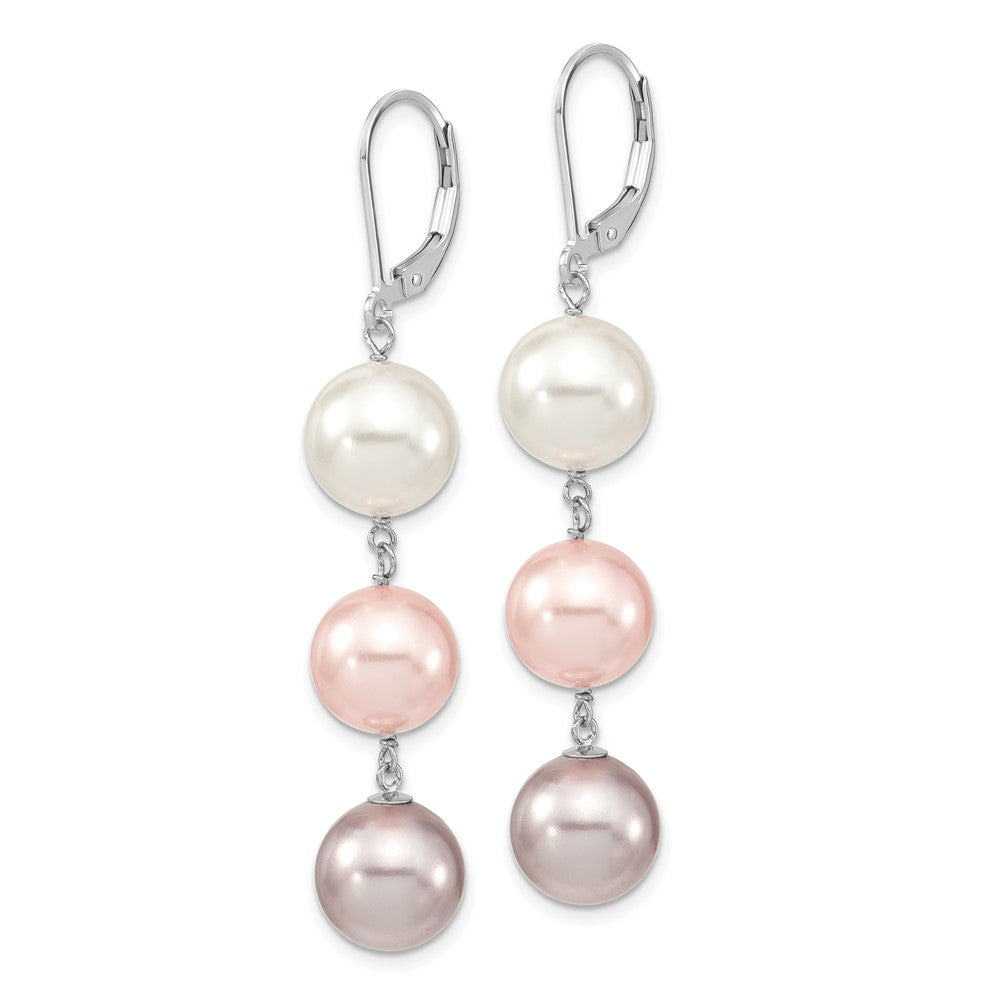 QMJEL131WPPU Majestic Sterling Silver Rhodium-plated 10-11mm White  Pink and Purple Imitation Shell Pearl Leverback Dangle Earrings