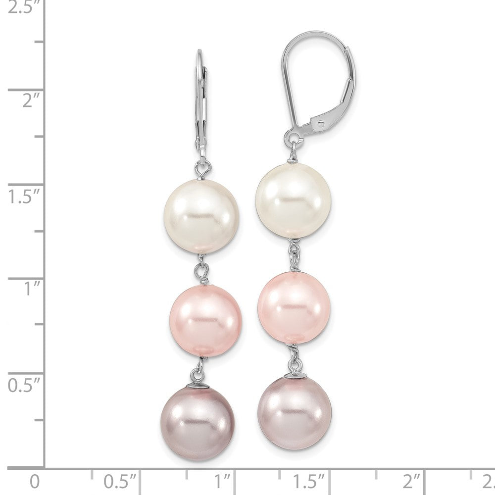 QMJEL131WPPU Majestic Sterling Silver Rhodium-plated 10-11mm White  Pink and Purple Imitation Shell Pearl Leverback Dangle Earrings