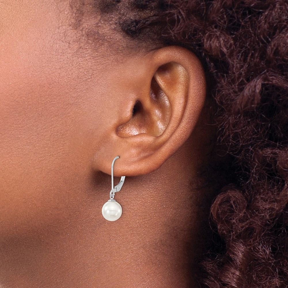 QMJEL8W Majestik Sterling Silver Rhodium-plated 8-9m White Imitation Shell Pearl Leverback Dangle Earrings