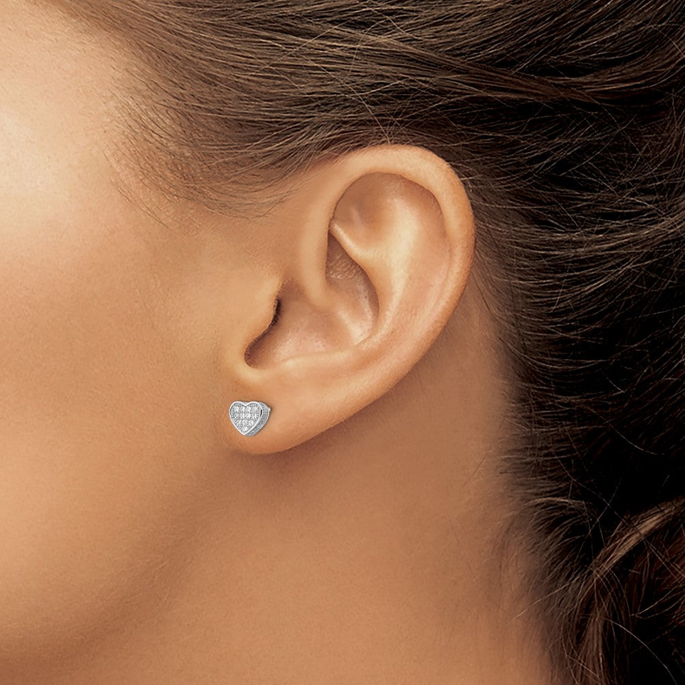 QMP1369 Brilliant Embers Sterling Silver Rhodium-plated 54 Stone Micro Pav������������������������������������������������������ CZ Heart Post Earrings
