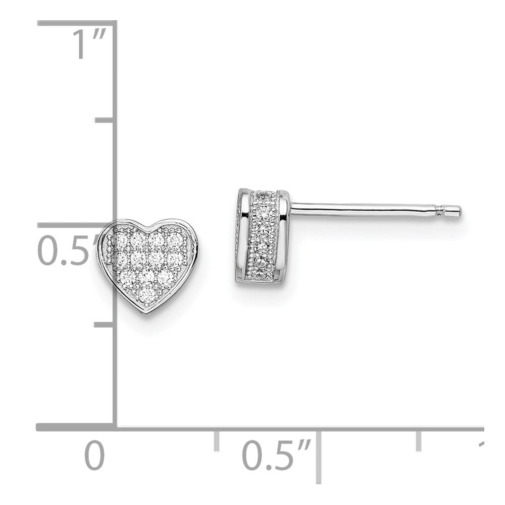 QMP1369 Brilliant Embers Sterling Silver Rhodium-plated 54 Stone Micro Pav������������������������������������������������������ CZ Heart Post Earrings