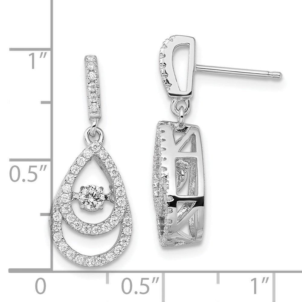 QMP1398 Brilliant Embers Sterling Silver Rhodium-plated 82 Stone CZ Moving Center Pear Shaped Vibrant CZ with Micro Pav������������������������������������������������������ CZ Dangle Post Earrings