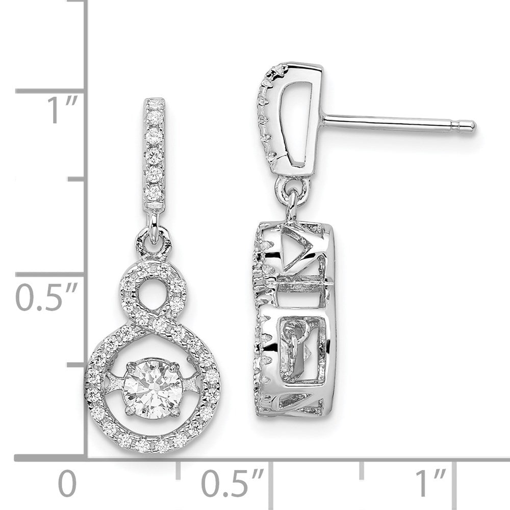 QMP1401 Brilliant Embers Sterling Silver Rhodium-plated 66 Stone CZ Moving Center Vibrant CZ with Micro Pav������������������������������������������������������ CZ Infinity Dangle Post Earrings