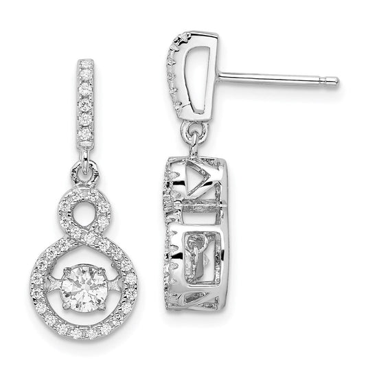 QMP1401 Brilliant Embers Sterling Silver Rhodium-plated 66 Stone CZ Moving Center Vibrant CZ with Micro Pav������������������������������������������������������ CZ Infinity Dangle Post Earrings
