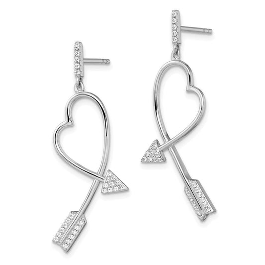 QMP1454 Brilliant Embers Sterling Silver Rhodium-plated 54 Stone Micro Pav������������������������������������������������������ CZ Arrow Heart Dangle Post Earrings
