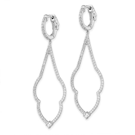 QMP1471 Brilliant Embers Sterling Silver Rhodium-plated 156 Stone Micro Pav������������������������������������������������������ CZ Hinged Hoop Dangle Earrings