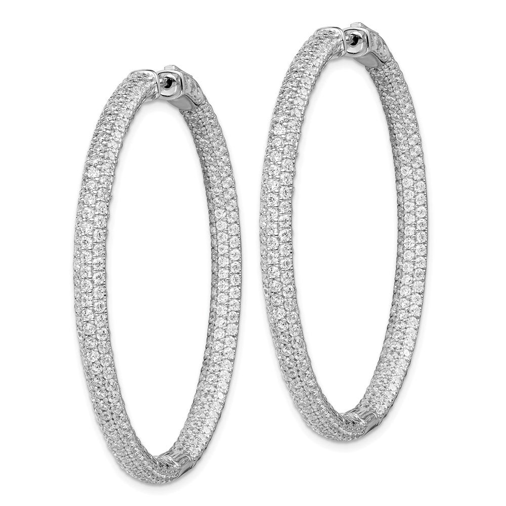 QMP325 Sterling Shimmer Sterling Silver Rhodium-plated 460 Stone Pav������������������������������������������������������ 1.5mm CZ In and Out Round Hinged Hoop Earrings