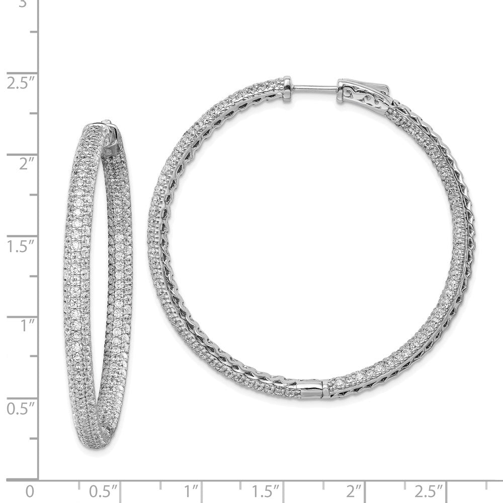 QMP325 Sterling Shimmer Sterling Silver Rhodium-plated 460 Stone Pav������������������������������������������������������ 1.5mm CZ In and Out Round Hinged Hoop Earrings