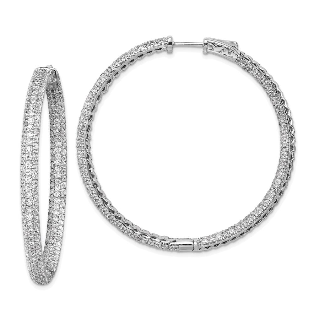 QMP325 Sterling Shimmer Sterling Silver Rhodium-plated 460 Stone Pav������������������������������������������������������ 1.5mm CZ In and Out Round Hinged Hoop Earrings