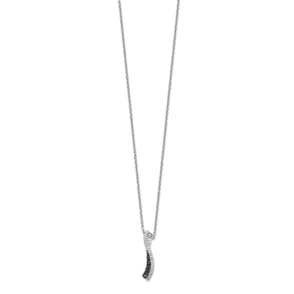 White Night Sterling Silver Rhodium-plated Black and White Diamond 18 Inch Necklace with 2 Inch Extender QP2280