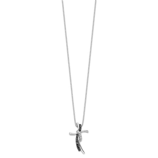 White Night Sterling Silver Rhodium-plated Black and White Diamond Cross 18 Inch Necklace with 2 Inch Extender QP2313