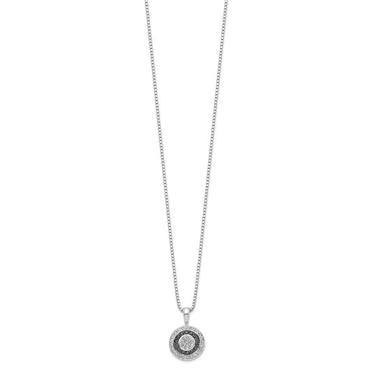 White Night Sterling Silver Rhodium-plated Black and White Diamond Circle Pendant 18 Inch Necklace with 2 Inch Extender QP2341