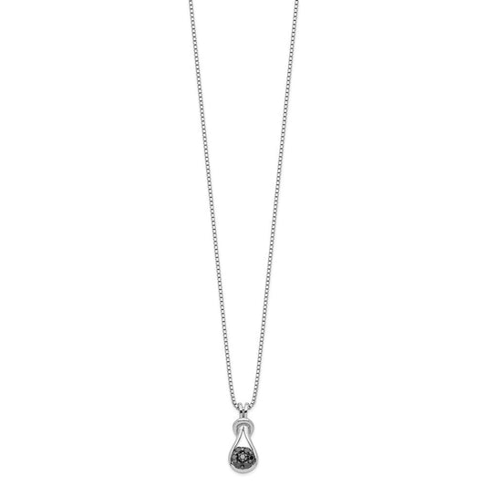 White Night Sterling Silver Rhodium-plated Black Diamond Love Knot 18 Inch Necklace with 2 Inch Extender QP2343
