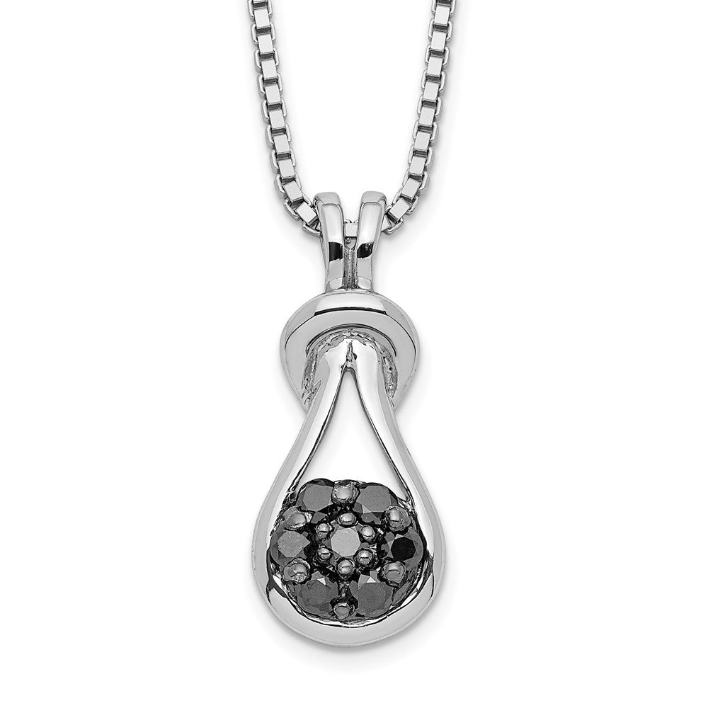 White Night Sterling Silver Rhodium-plated Black Diamond Love Knot 18 Inch Necklace with 2 Inch Extender QP2343