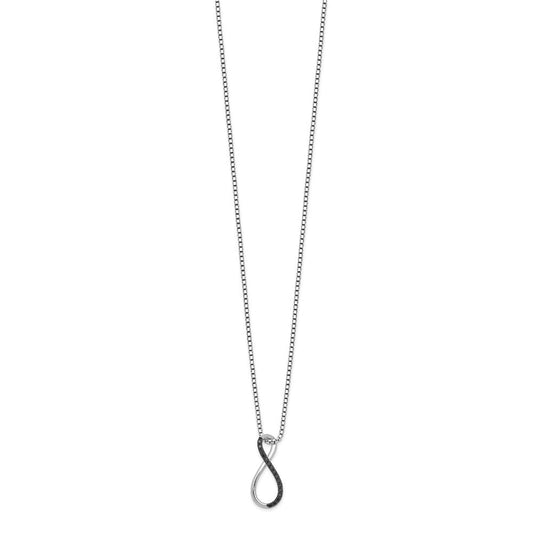 White Night Sterling Silver Rhodium-plated Black Diamond Infinity Symbol 18 Inch Necklace with 2 Inch Extender QP2377