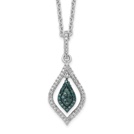 White Night Sterling Silver Rhodium-plated Blue and White Diamond 18 inch Necklace with 2 Inch Extender QP3673