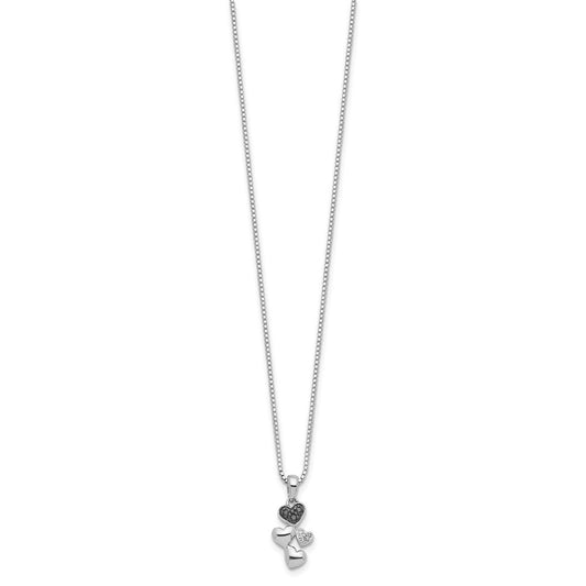 White Night Sterling Silver Rhodium-plated White and Black Diamond Heart 18 Inch Necklace with 2 Inch Extender QP3746