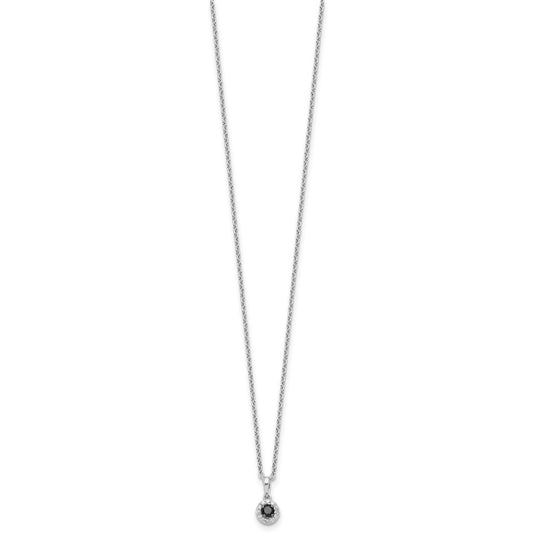 White Night Sterling Silver Rhodium-plated Black and White Diamond Circle Pendant 18 Inch Necklace with 2 Inch Extender QP3767