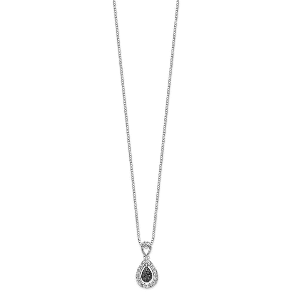 White Night Sterling Silver Rhodium-plated Black with White Diamond Double Teardrop 18 Inch Necklace with 2 Inch Extender QP3777