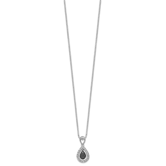 White Night Sterling Silver Rhodium-plated Black with White Diamond Double Teardrop 18 Inch Necklace with 2 Inch Extender QP3777