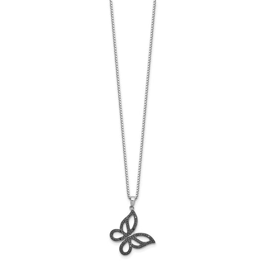 White Night Sterling Silver Rhodium-plated Black Diamond Butterfly 18 Inch Necklace with 2 Inch Extender QP3831