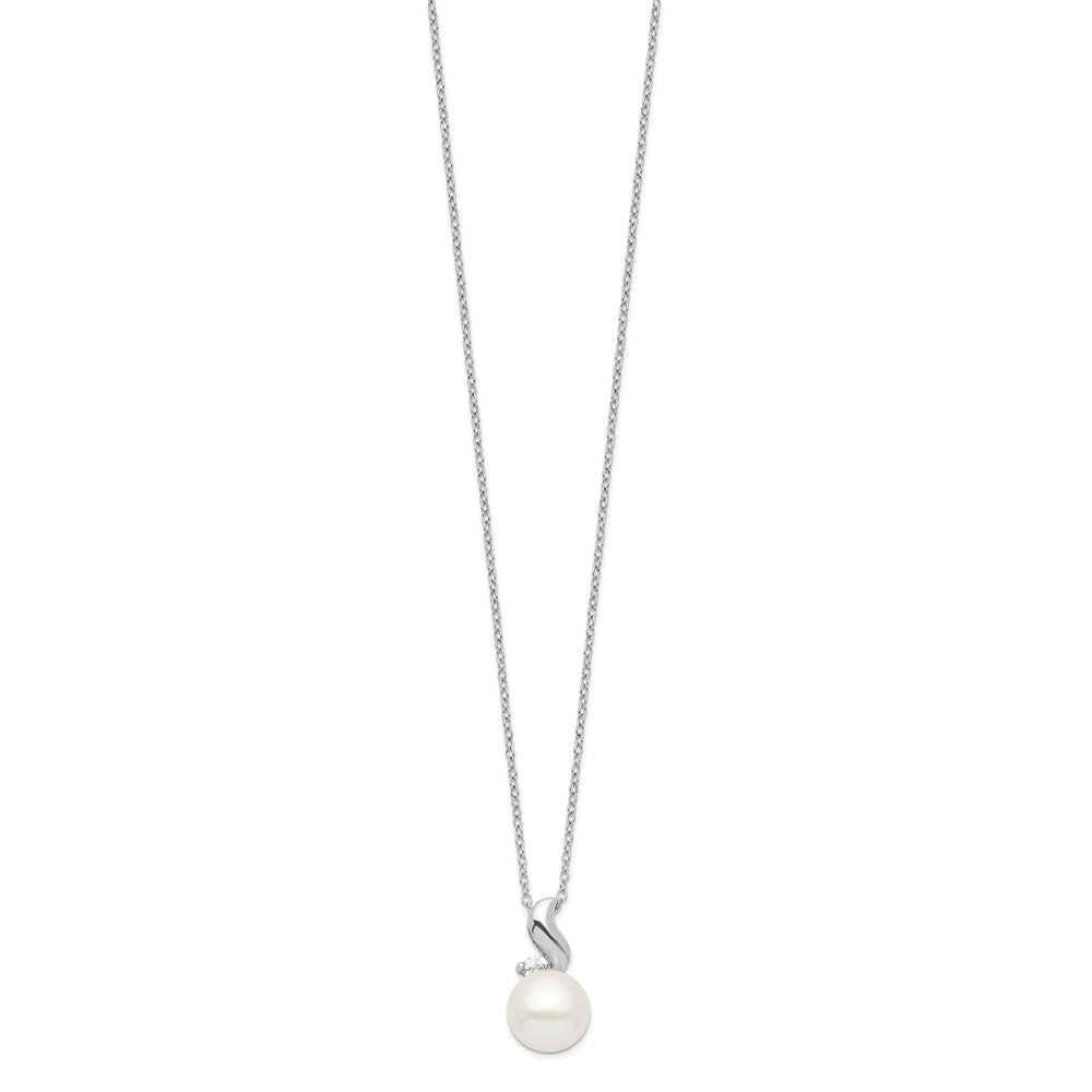 Sterling Silver Rhodium-plated 9-10mm White Button Freshwater Cultured Pearl and CZ 17 inch Necklace QP4631