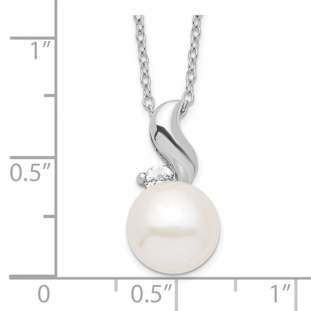 Sterling Silver Rhodium-plated 9-10mm White Button Freshwater Cultured Pearl and CZ 17 inch Necklace QP4631