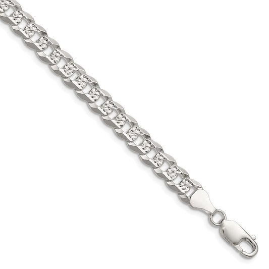 Sterling Silver 6.75mm Flat D/C Pave Curb Chain QPCB160-8