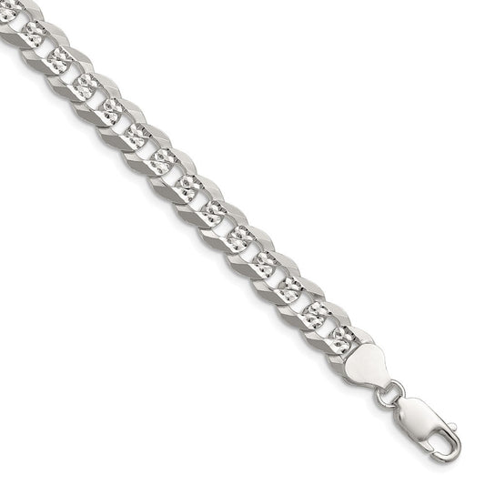 Sterling Silver 7.9mm Flat D/C Pave Curb Chain QPCB180-8