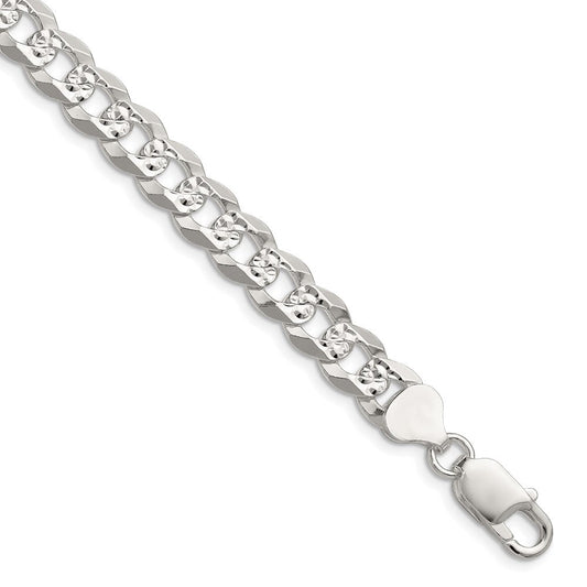 Sterling Silver 8.25mm Flat D/C Pave Curb Chain QPCB200-8