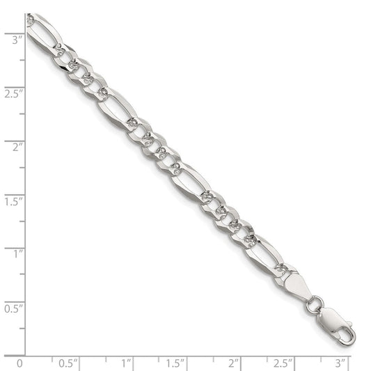 Sterling Silver 6.1mm Flat D/C Pave Figaro Chain QPF140-8