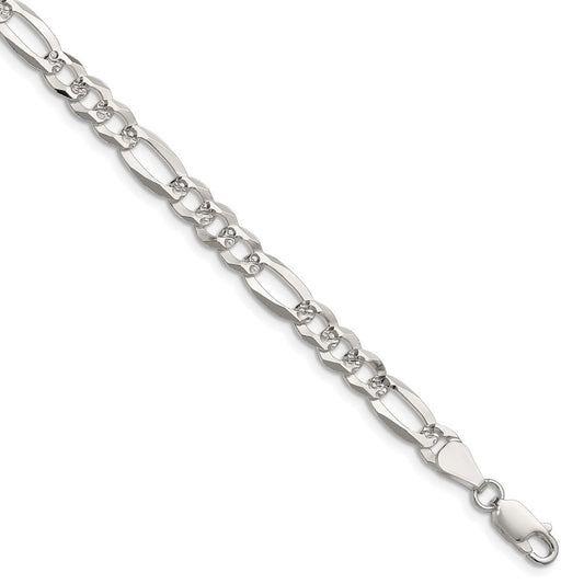 Sterling Silver 6.1mm Flat D/C Pave Figaro Chain QPF140-8