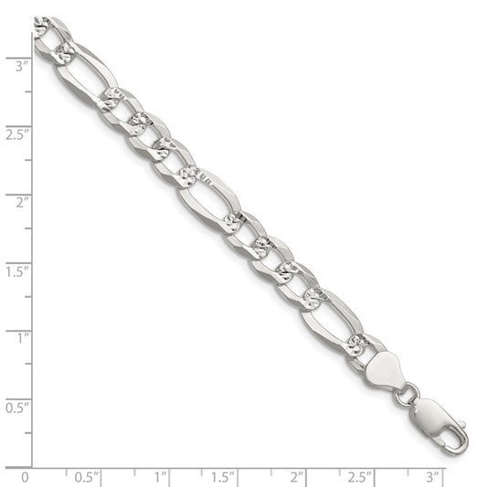 Sterling Silver 8.0mm Flat D/C Pave Figaro Chain QPF180-8