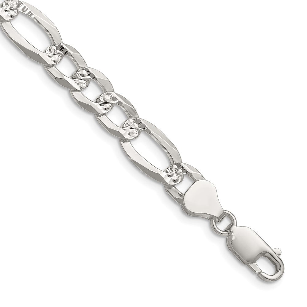 Sterling Silver 8.0mm Flat D/C Pave Figaro ChainQPF180