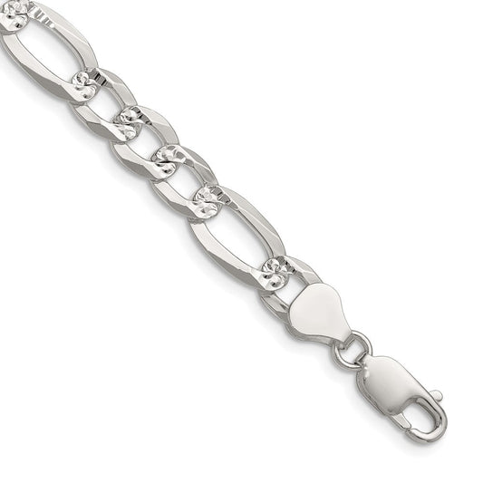 Sterling Silver 8.0mm Flat D/C Pave Figaro ChainQPF180
