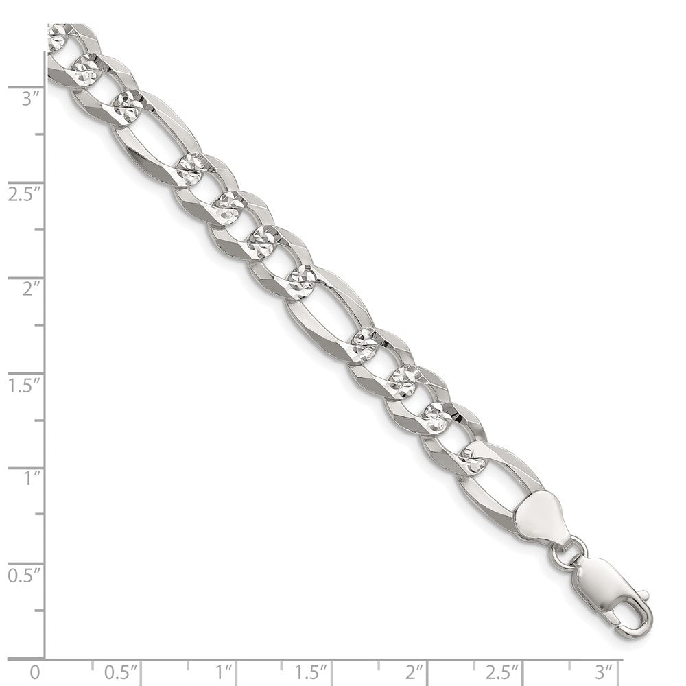 Sterling Silver 8.5mm Flat D/C Pave Figaro Chain QPF200-8